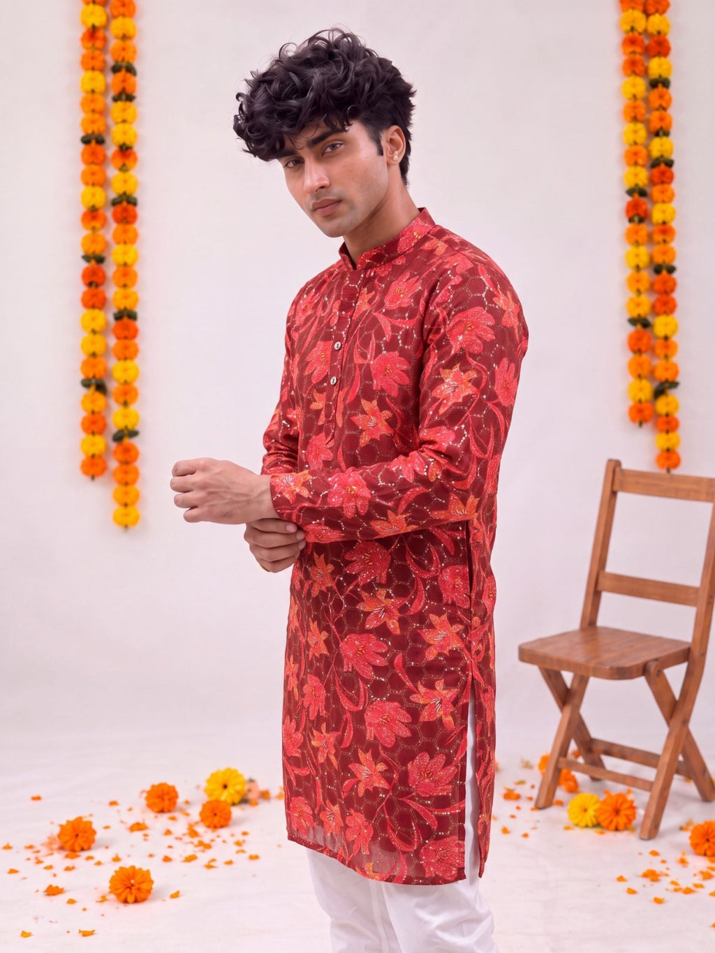 Red Floral Jaal – Printed Long Kurta - Jaipuri Crown