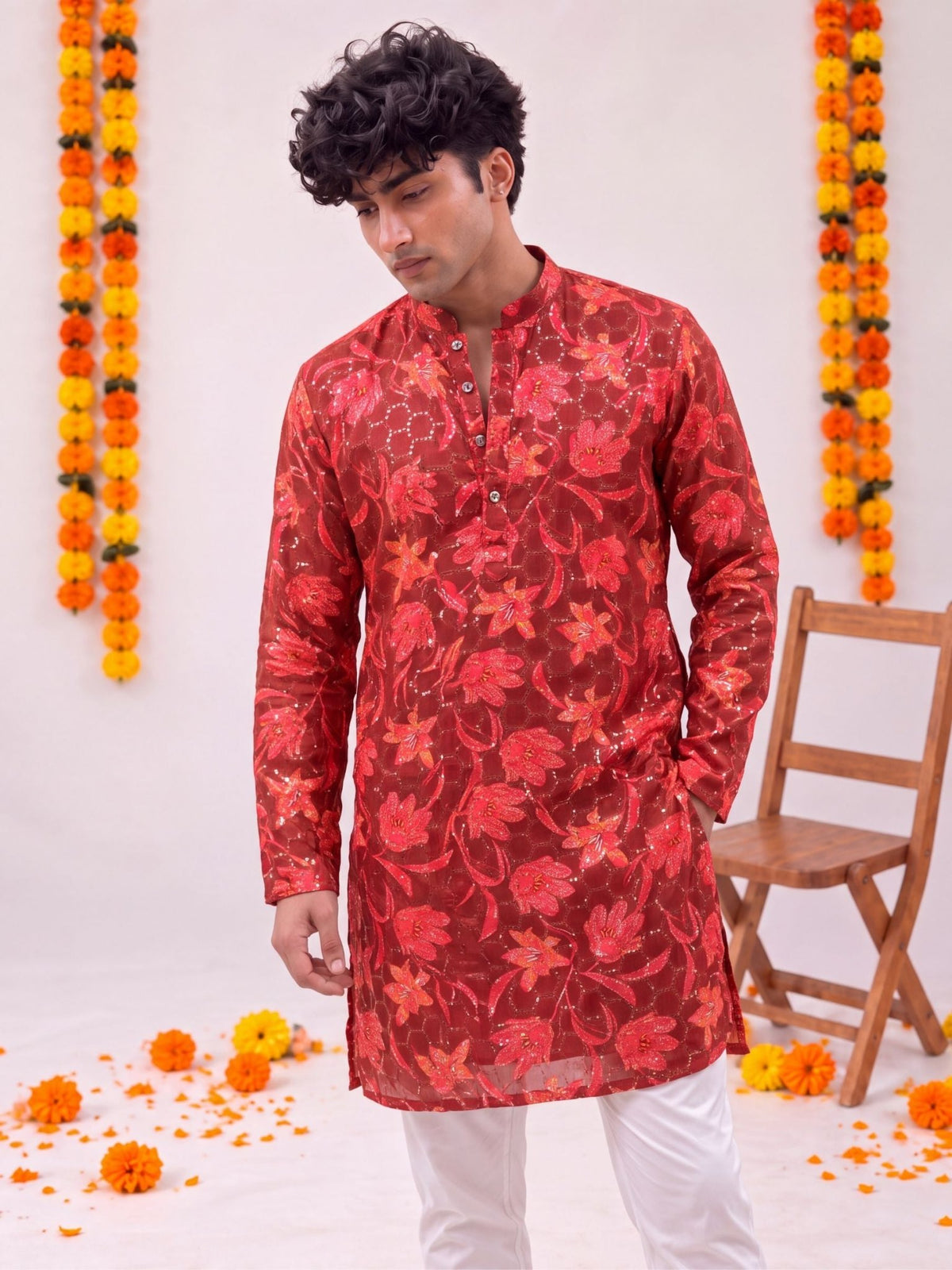 Red Floral Jaal – Printed Long Kurta - Jaipuri Crown