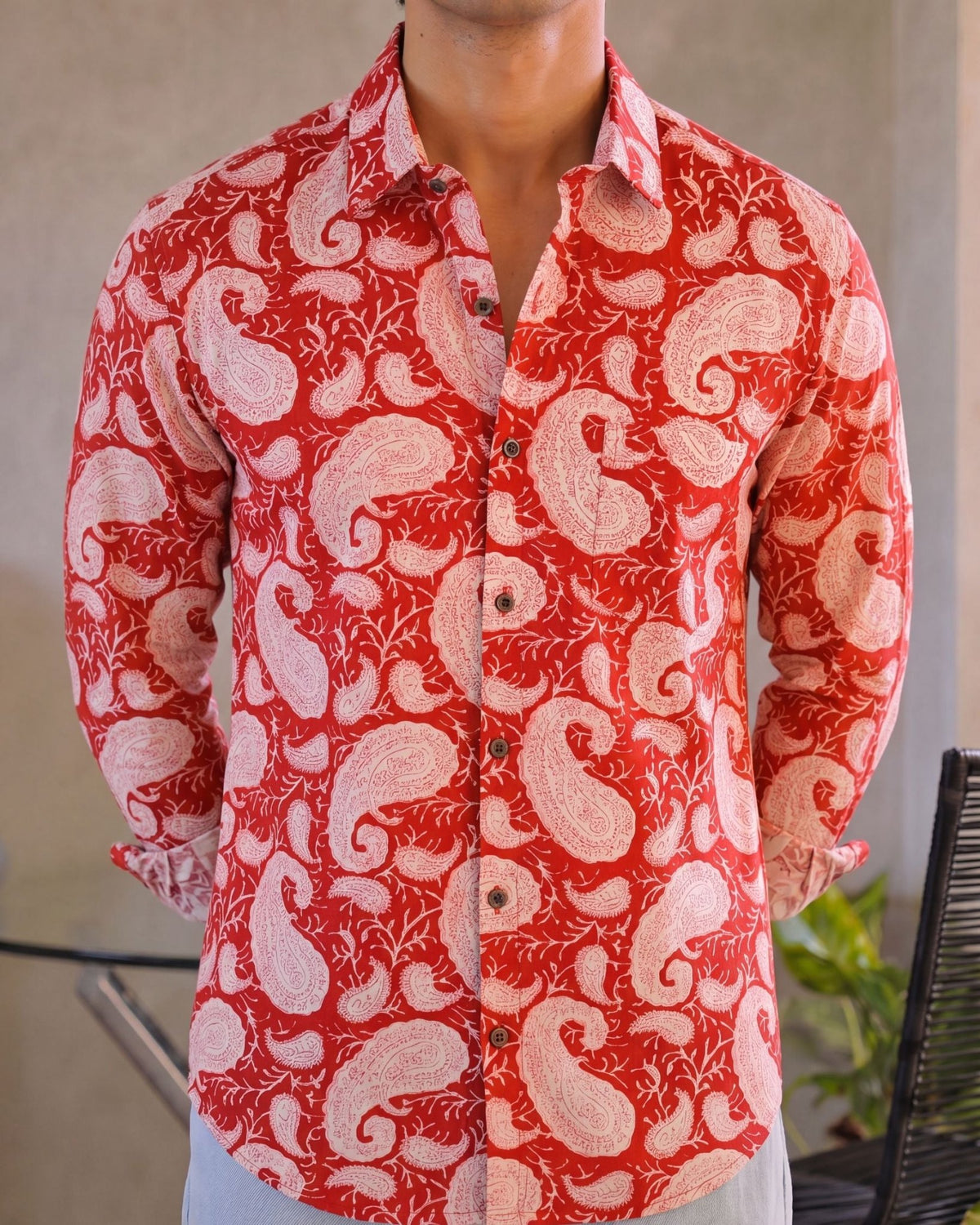 Red Paisley Delight – Printed Cotton Full Sleeve Shirt - Jaipuri Crown