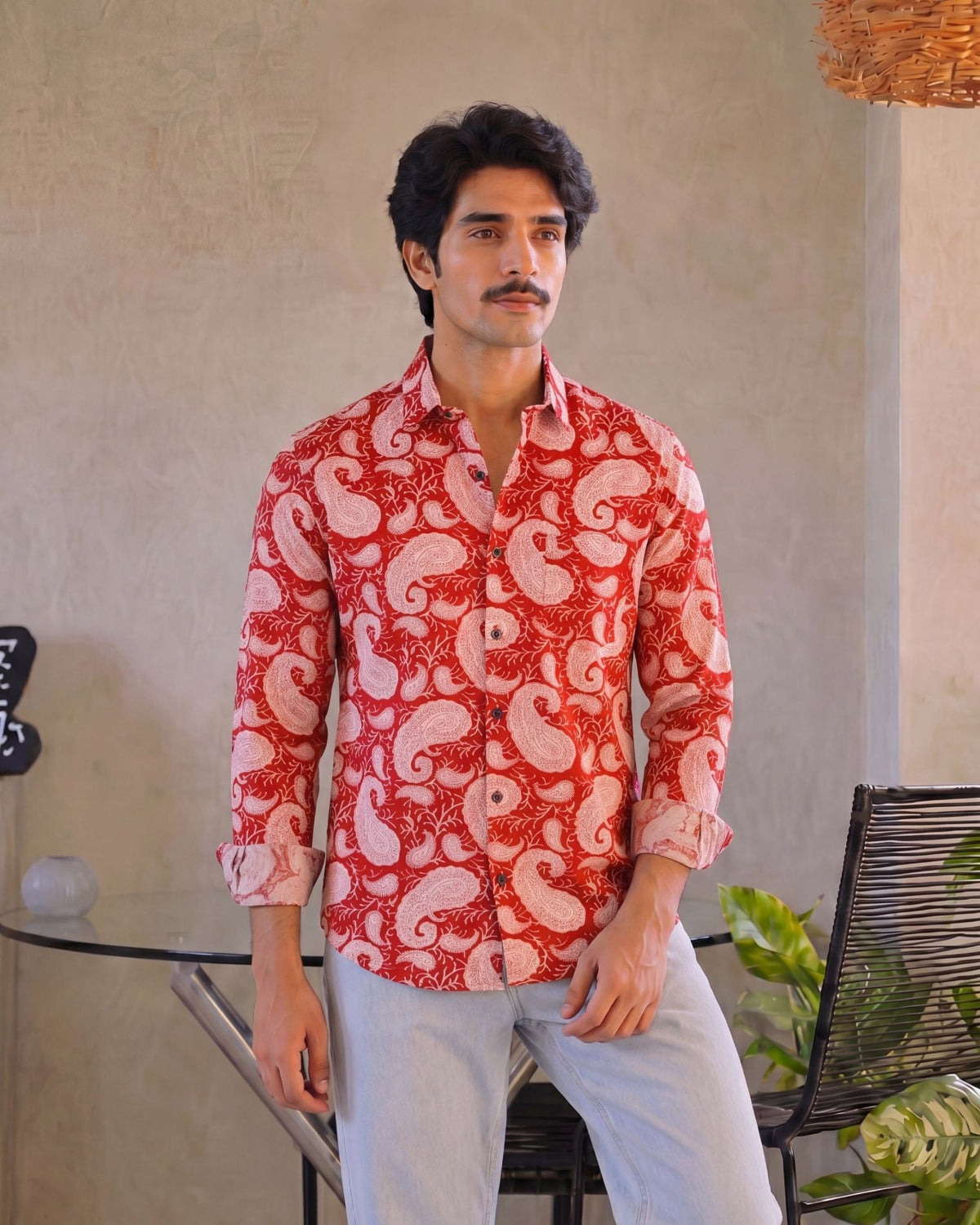 Red Paisley Delight – Printed Cotton Full Sleeve Shirt - Jaipuri Crown