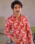 Red Paisley Delight – Printed Cotton Full Sleeve Shirt - Jaipuri Crown
