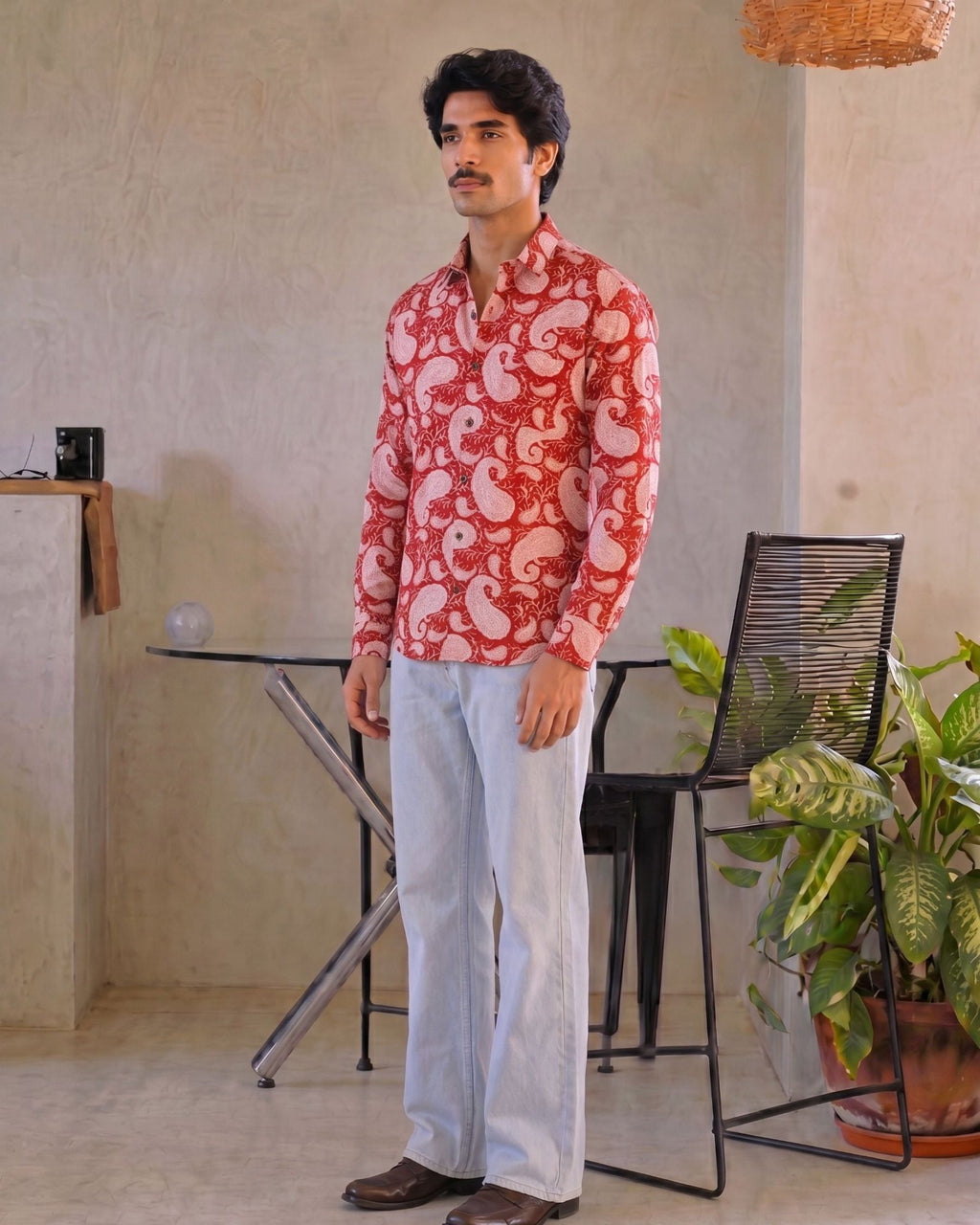 Red Paisley Delight – Printed Cotton Full Sleeve Shirt - Jaipuri Crown