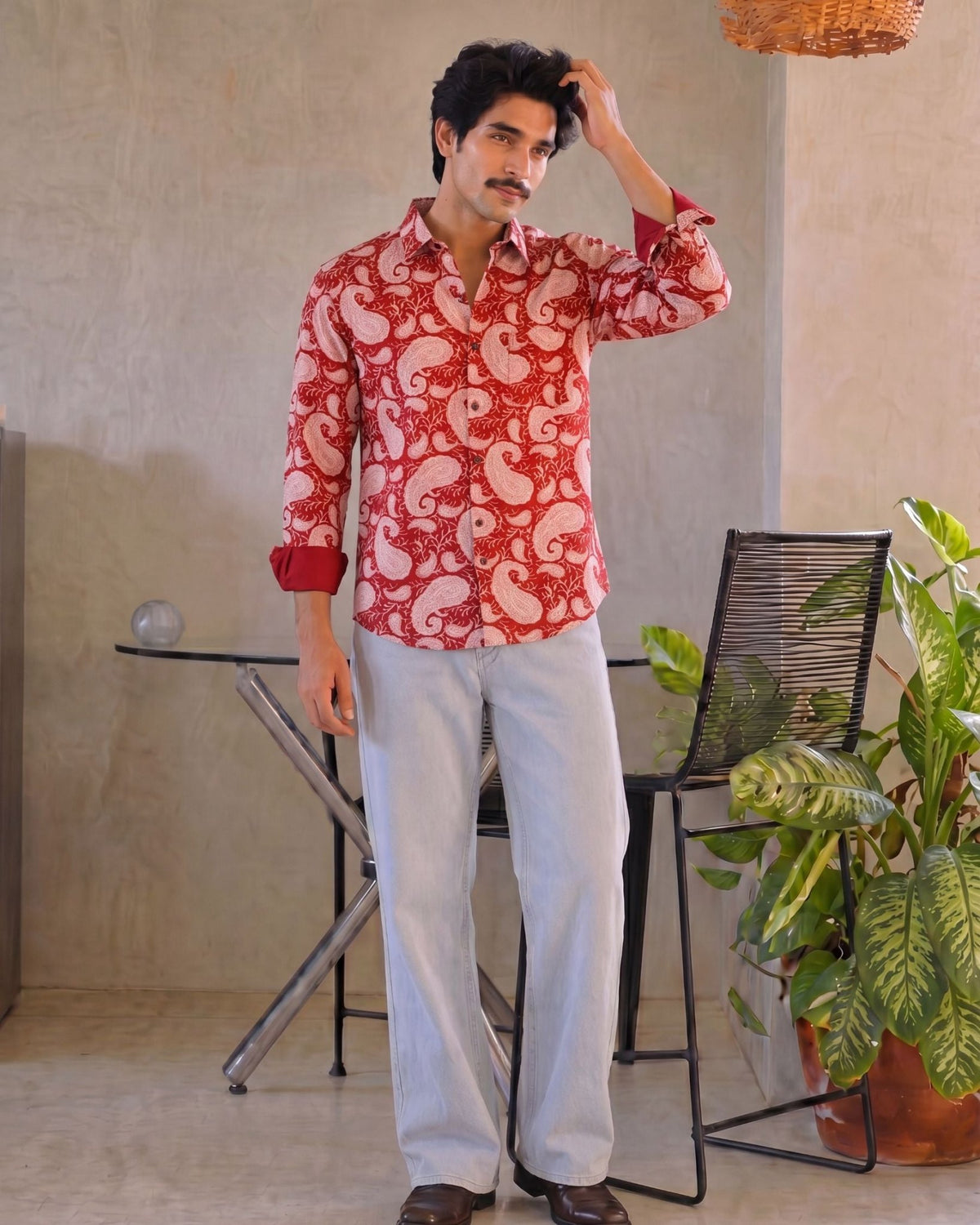 Red Paisley Delight – Printed Cotton Full Sleeve Shirt - Jaipuri Crown