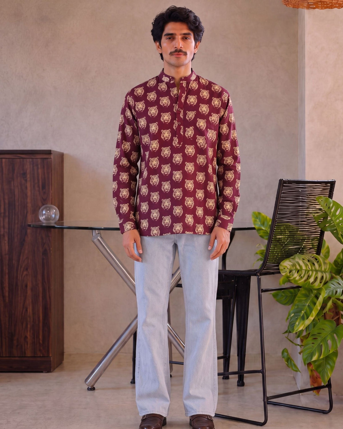 Roaring Elegance – Men's Tiger Print Cotton Kurta - Jaipuri Crown
