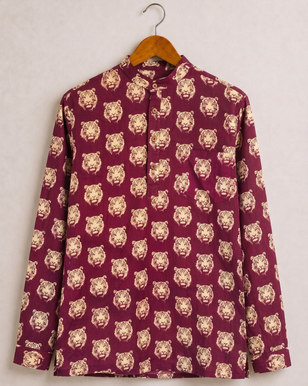Roaring Elegance – Men's Tiger Print Cotton Kurta - Jaipuri Crown