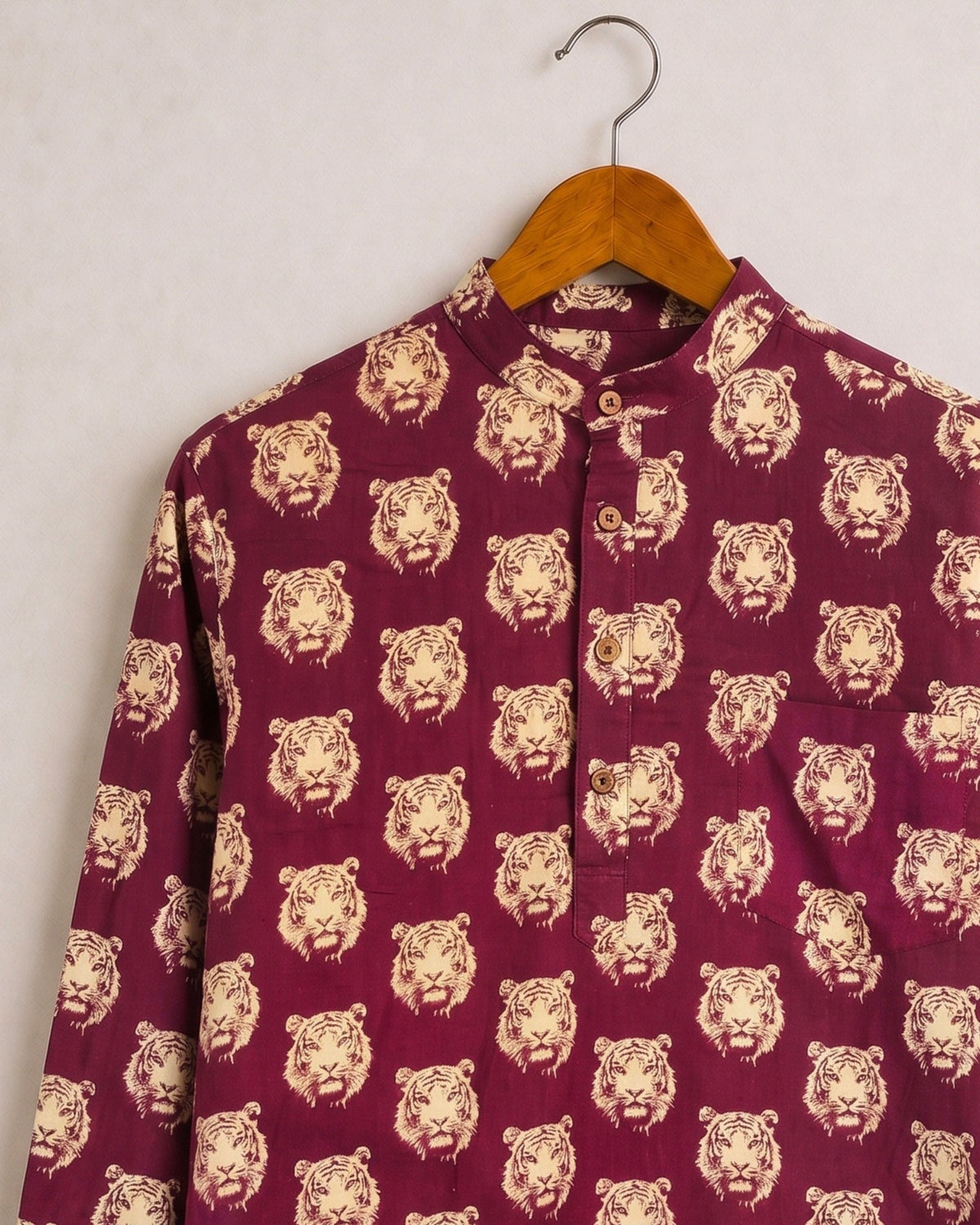 Roaring Elegance – Men's Tiger Print Cotton Kurta - Jaipuri Crown
