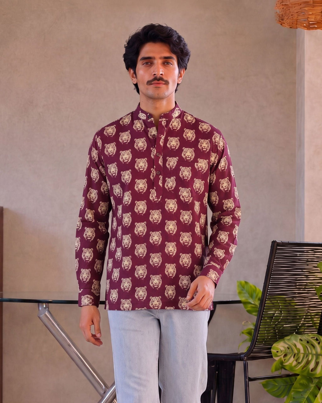 Roaring Elegance – Men's Tiger Print Cotton Kurta - Jaipuri Crown