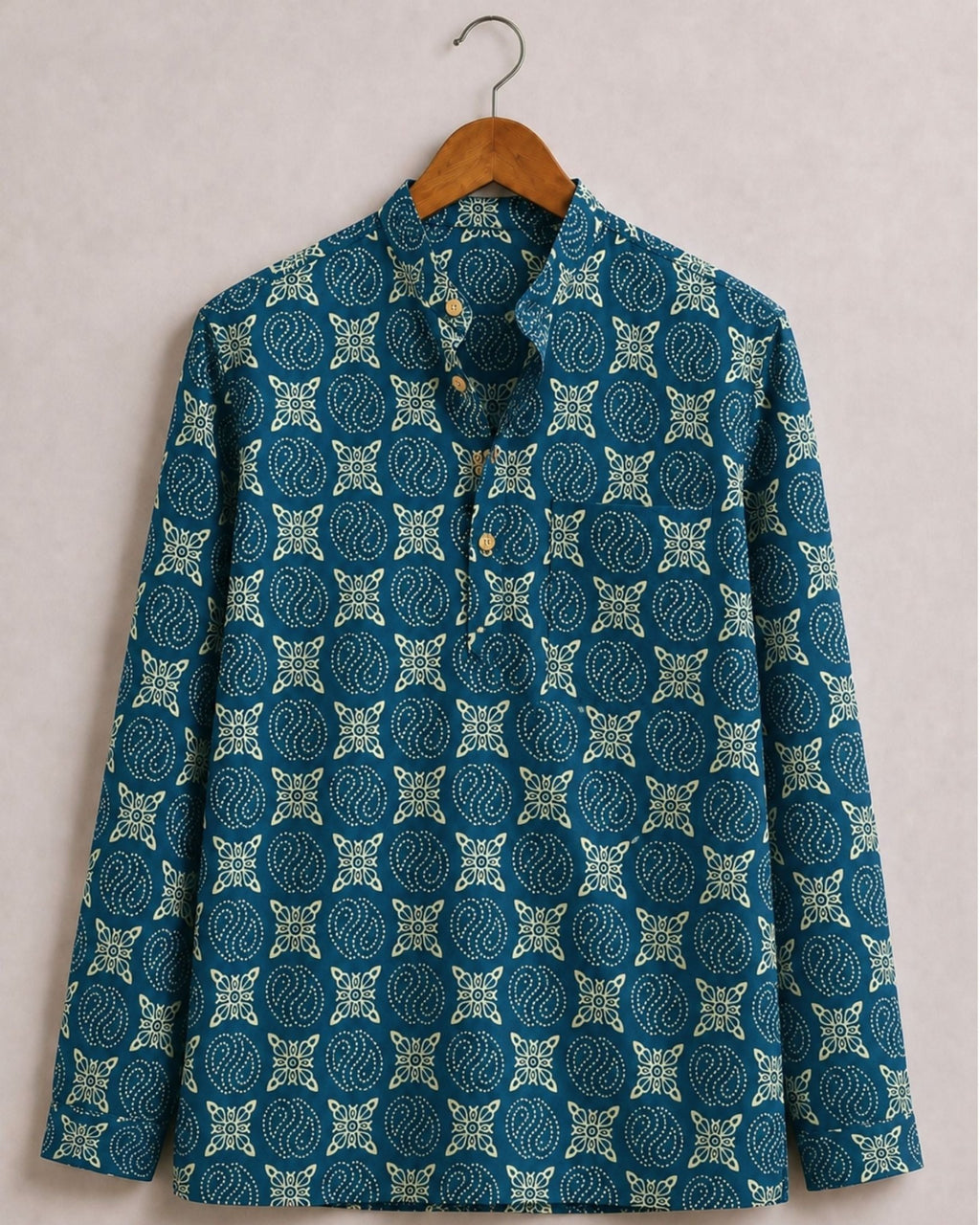 Royal Blue Charm – Printed Cotton Short Kurta - Jaipuri Crown