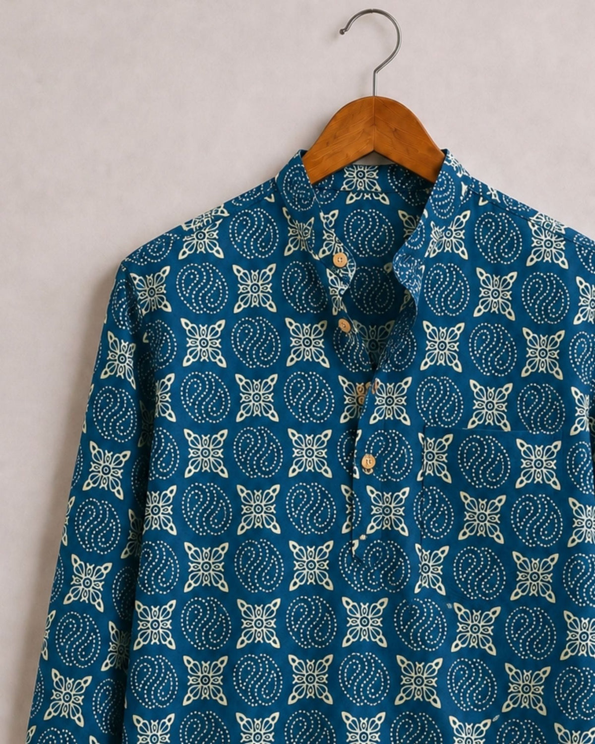 Royal Blue Charm – Printed Cotton Short Kurta - Jaipuri Crown