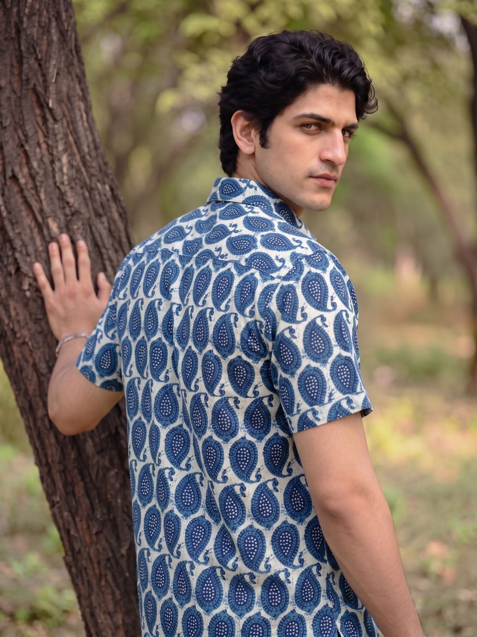 Royal Blue Paisley – Cotton Half Sleeve Shirt - Jaipuri Crown