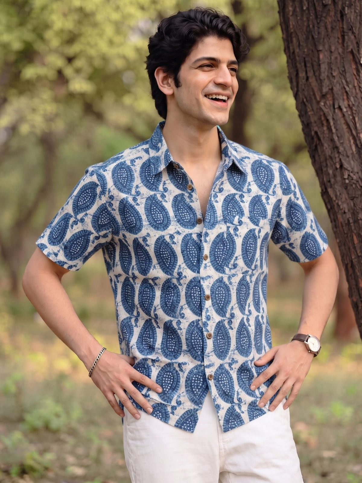 Royal Blue Paisley – Cotton Half Sleeve Shirt - Jaipuri Crown
