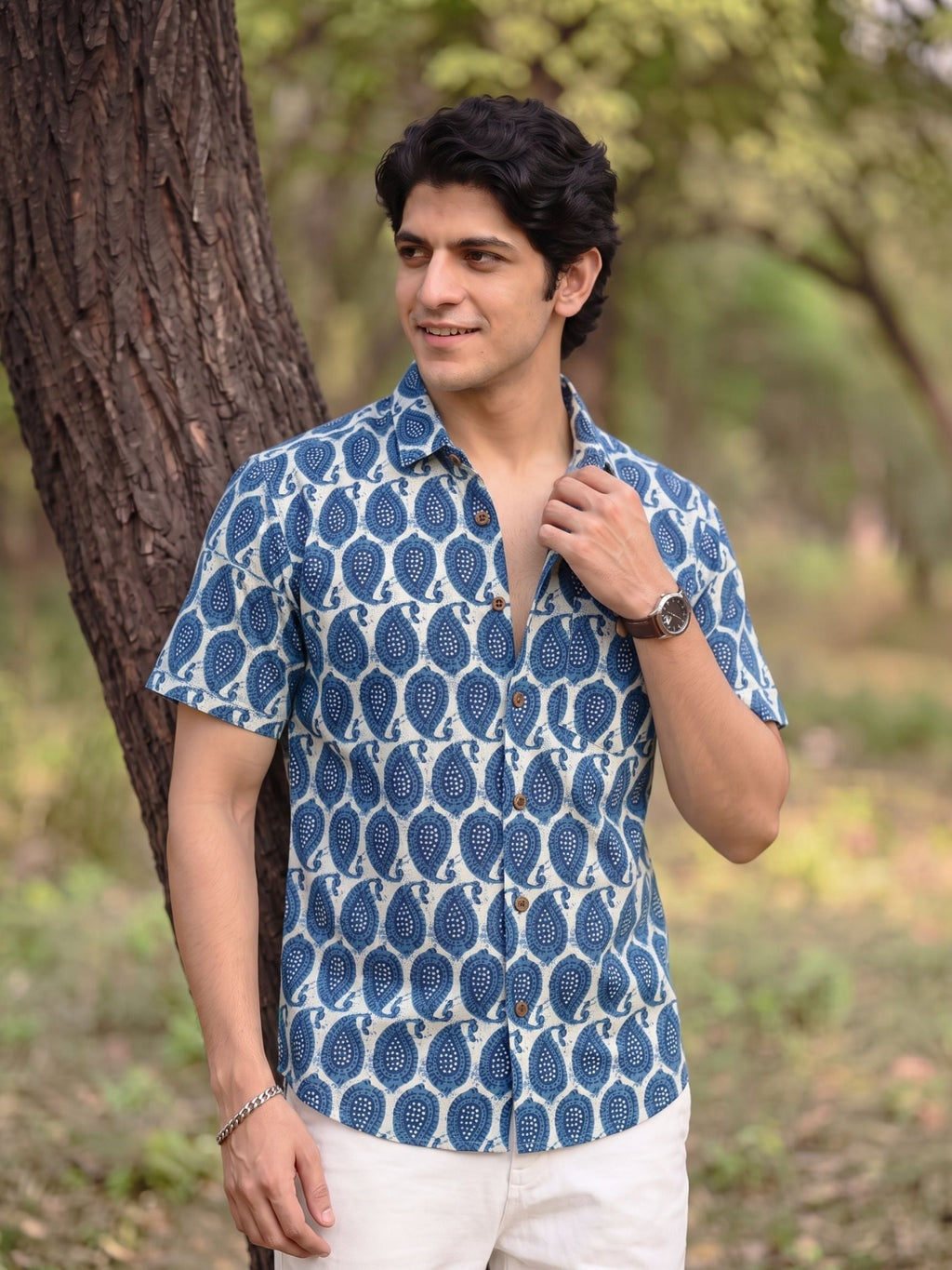 Royal Blue Paisley – Cotton Half Sleeve Shirt - Jaipuri Crown