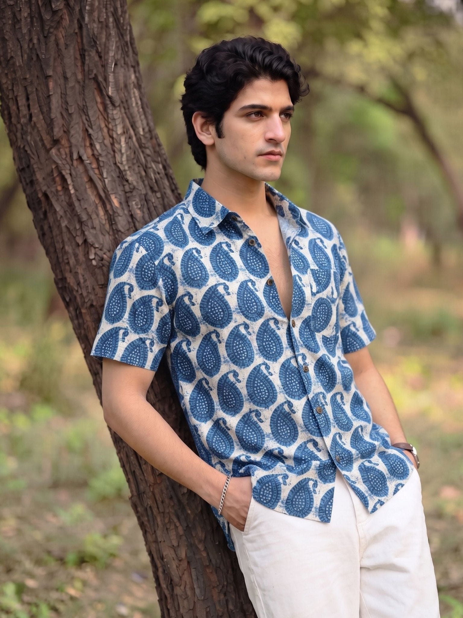 Royal Blue Paisley – Cotton Half Sleeve Shirt - Jaipuri Crown