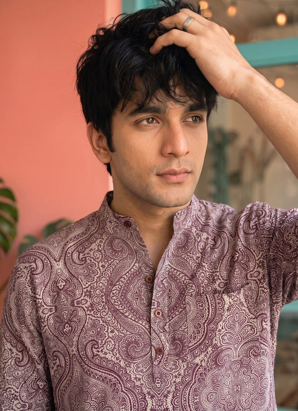 Royal Elegance – Men's Printed Cotton Short Kurta - Jaipuri Crown