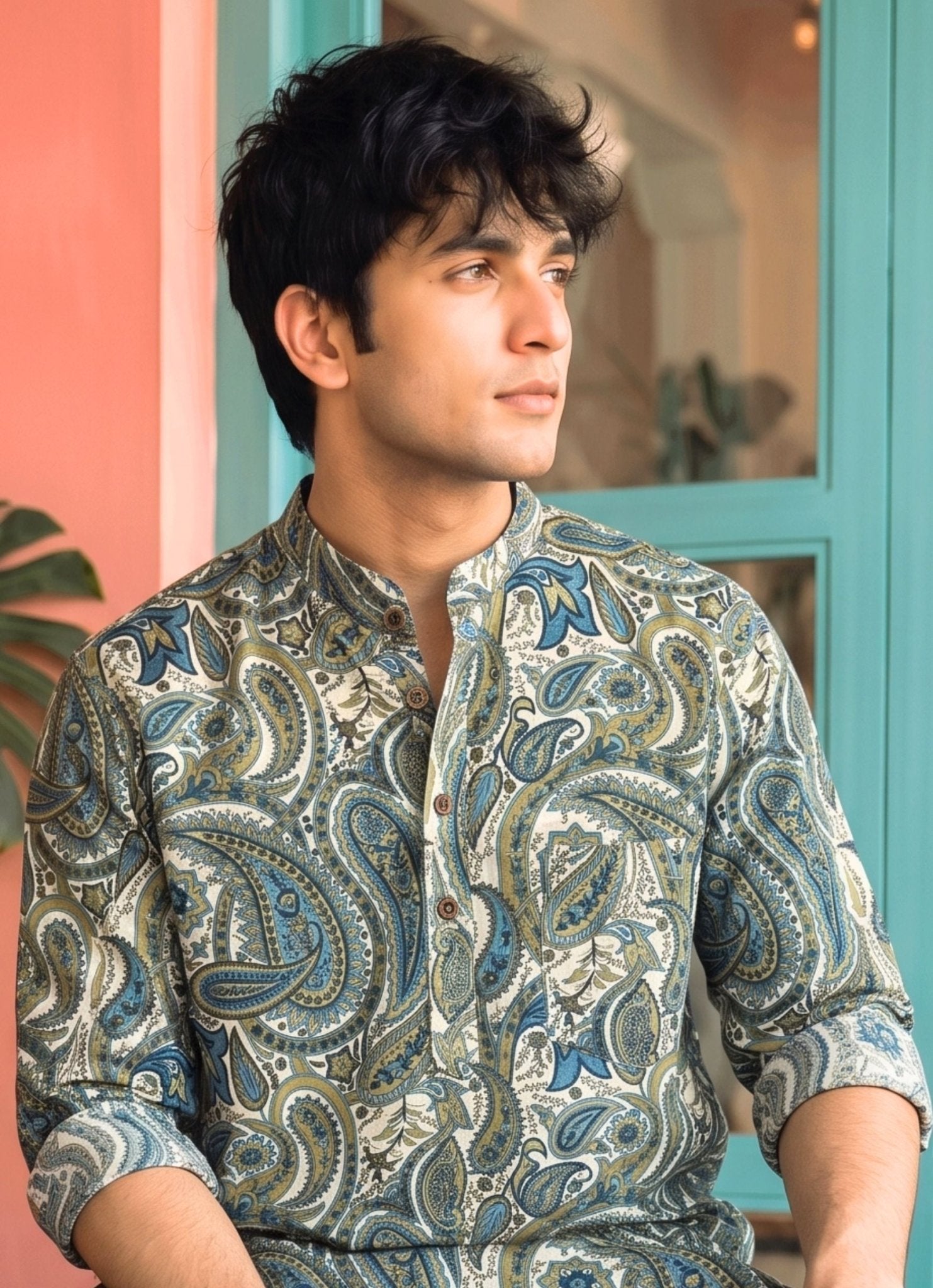 Royal Elegance – Men's Printed Cotton Short Kurta - Jaipuri Crown