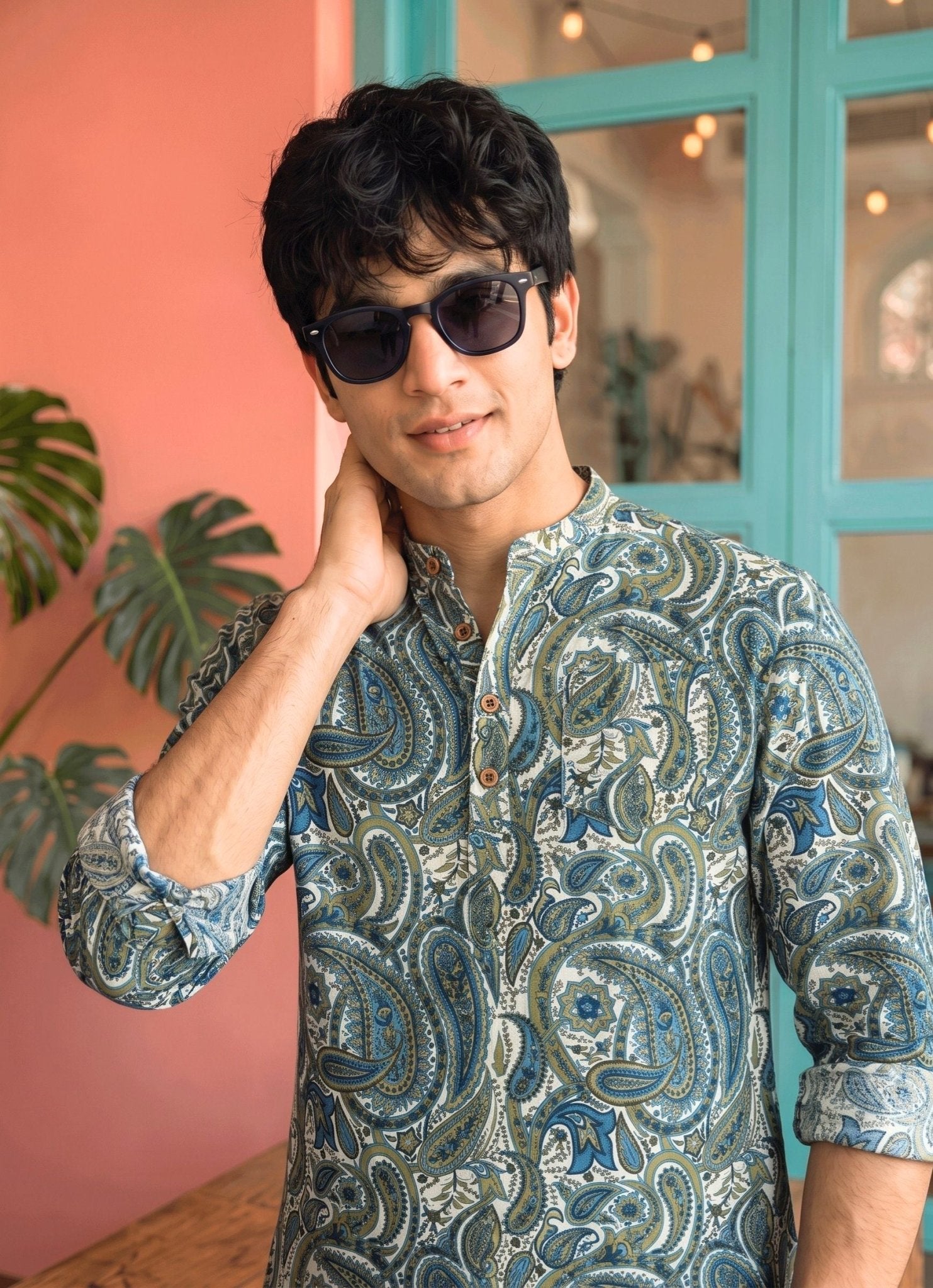 Royal Elegance – Men's Printed Cotton Short Kurta - Jaipuri Crown