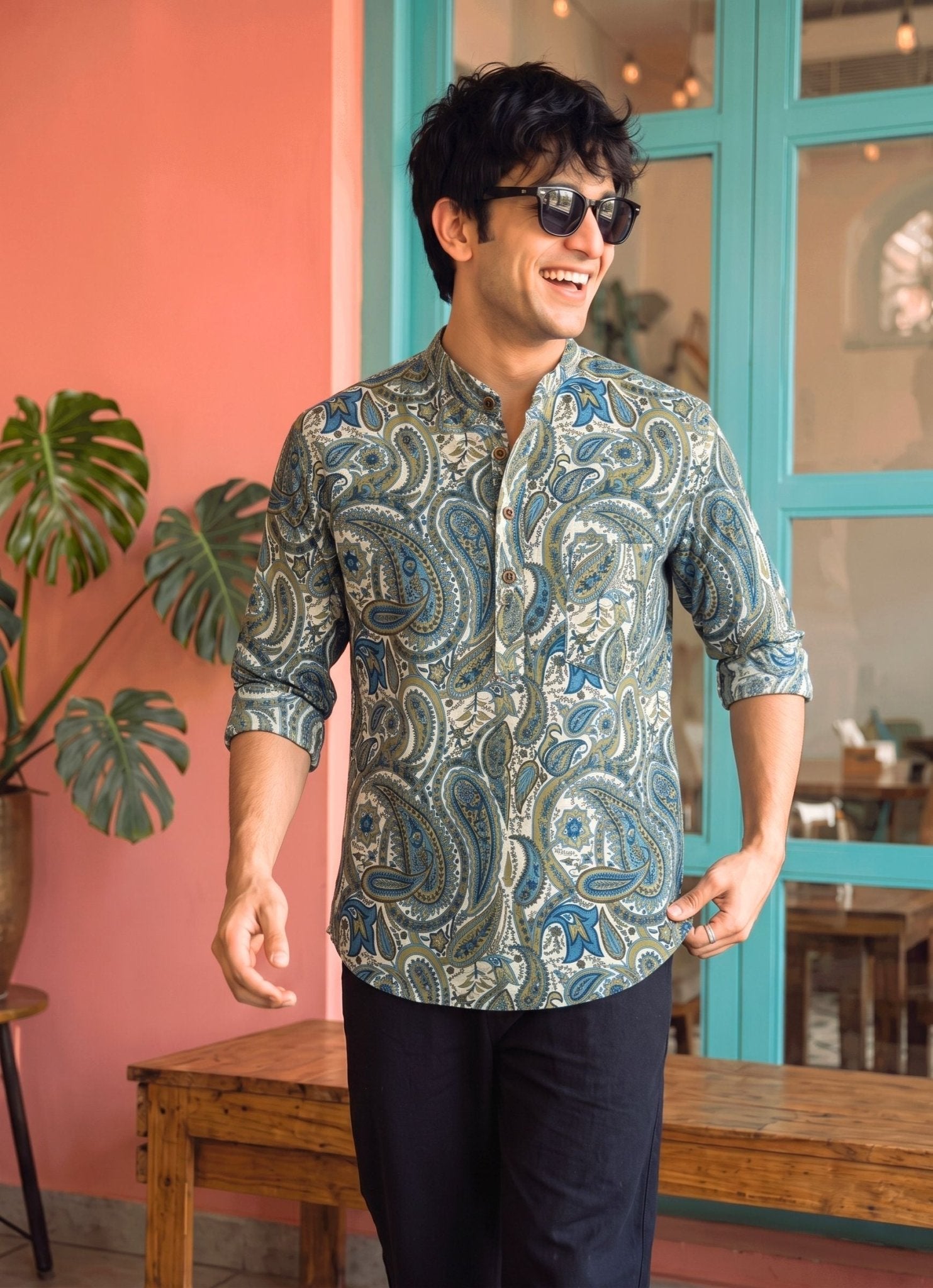 Royal Elegance – Men's Printed Cotton Short Kurta - Jaipuri Crown