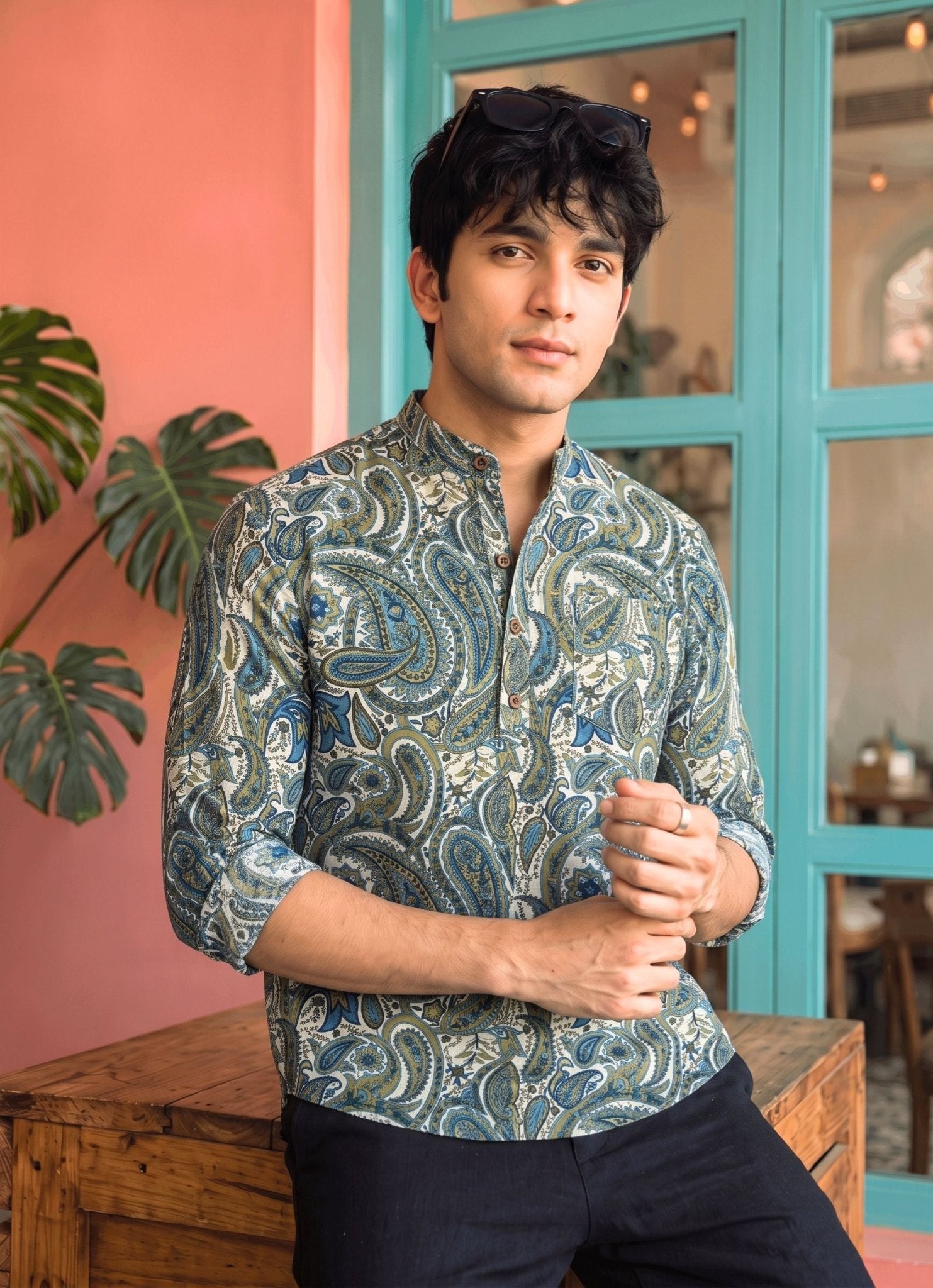 Royal Elegance – Men's Printed Cotton Short Kurta - Jaipuri Crown