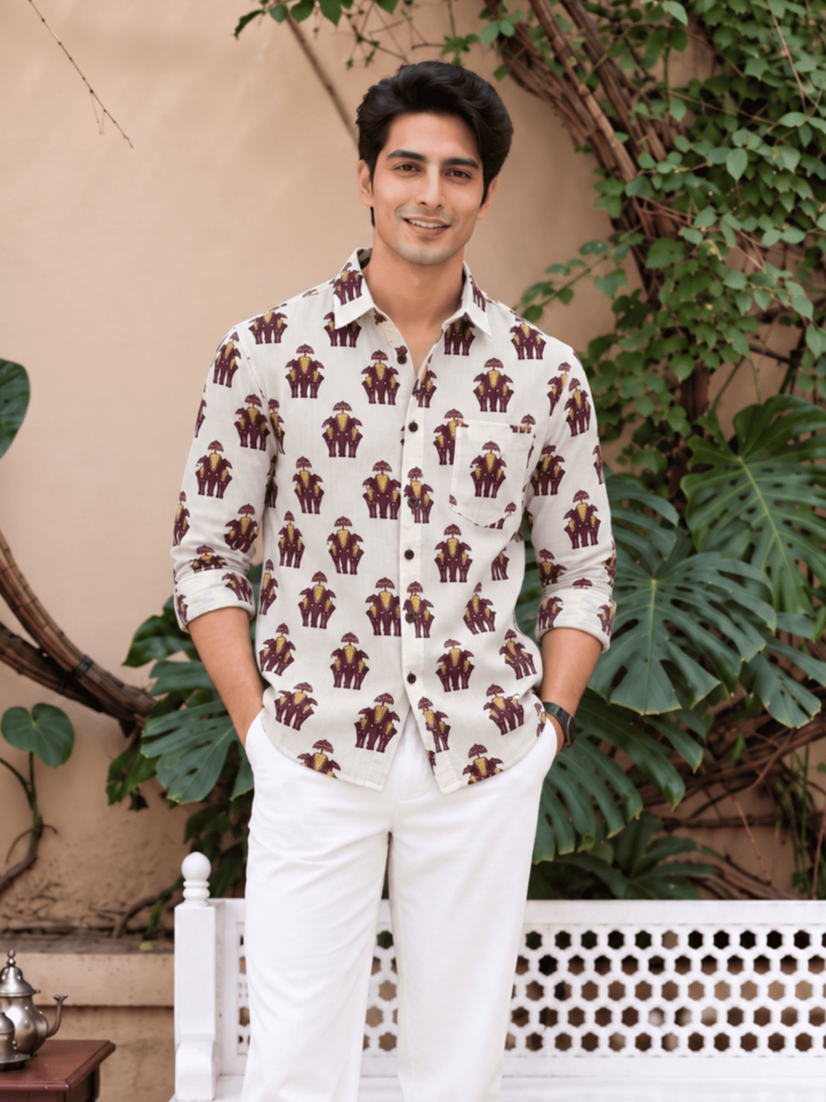 Royal Elephant – Printed Cotton Full Sleeve Shirt - Jaipuri Crown