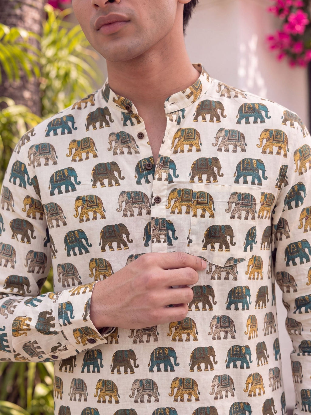 Royal Elephants – Printed Cotton Short Kurta - Jaipuri Crown