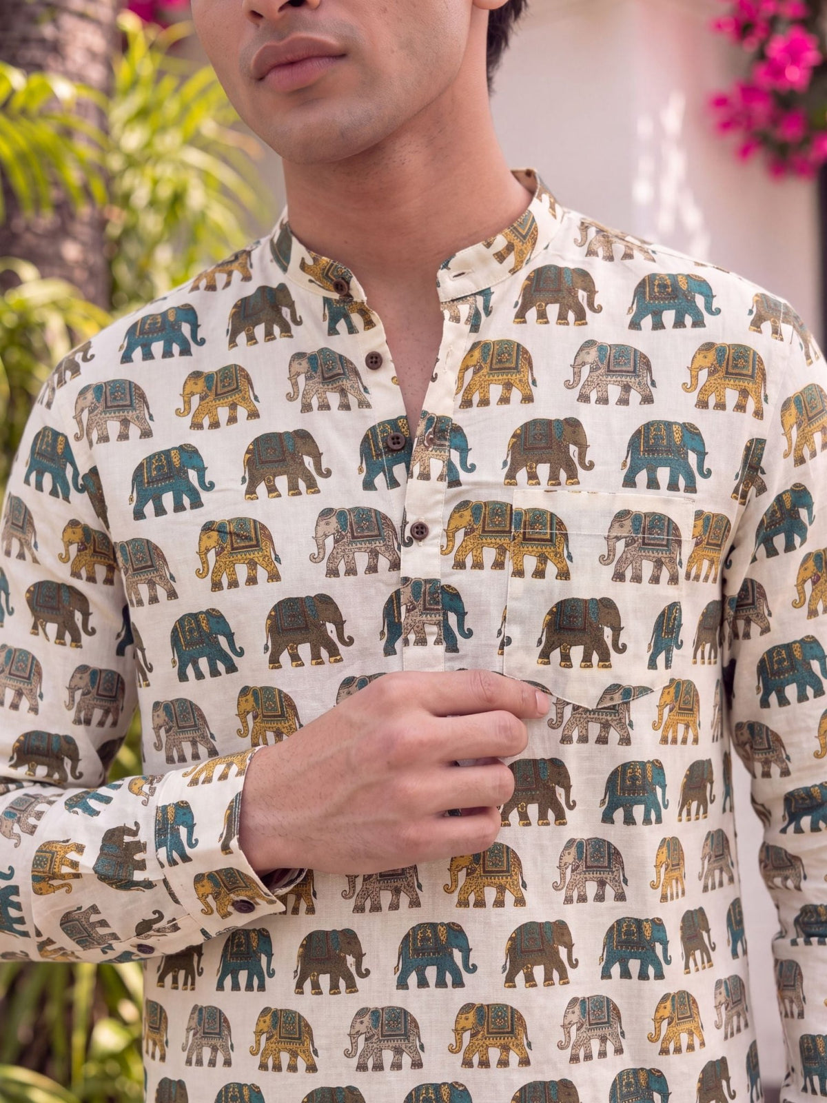 Royal Elephants – Printed Cotton Short Kurta - Jaipuri Crown