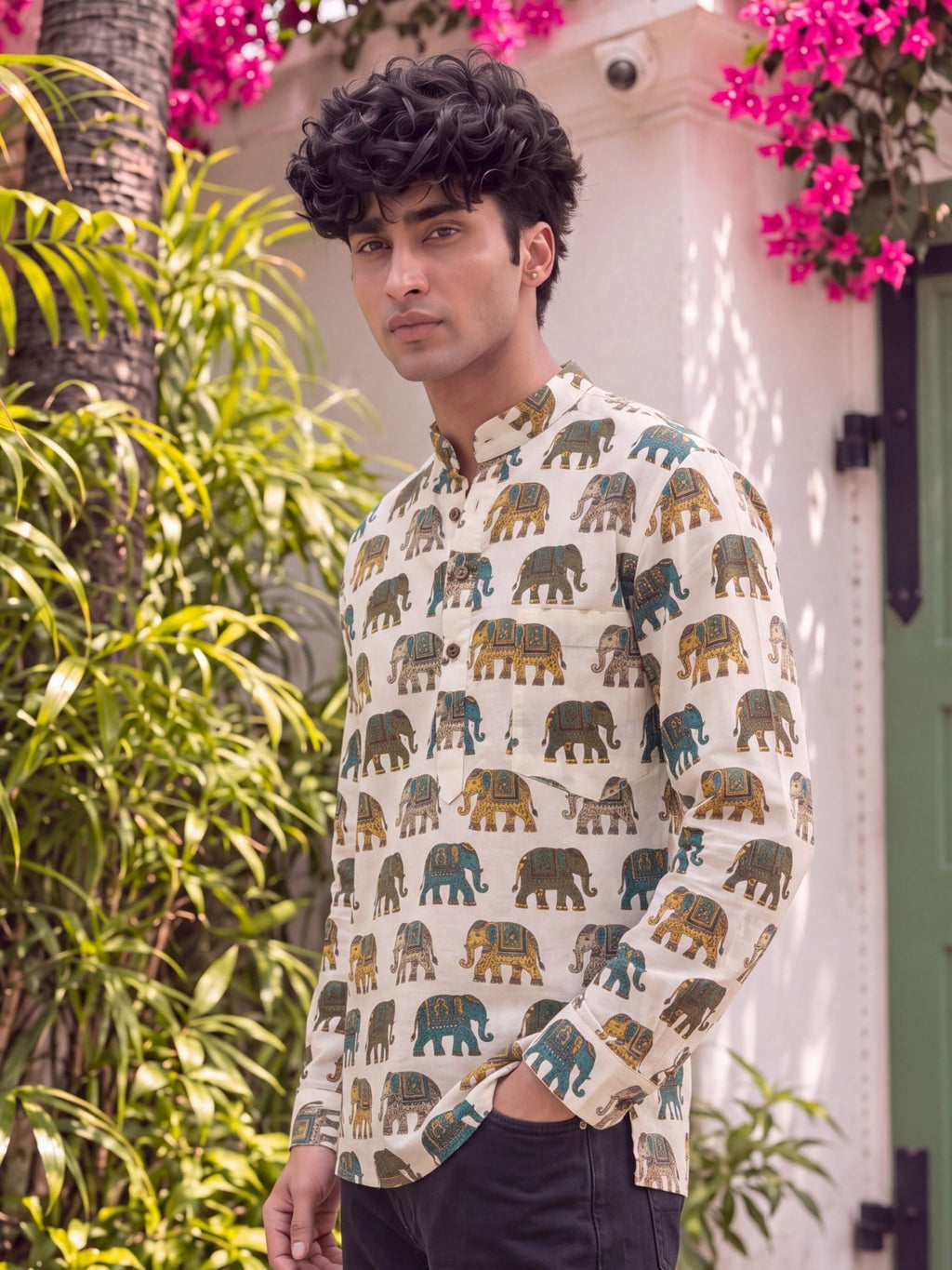 Royal Elephants – Printed Cotton Short Kurta - Jaipuri Crown