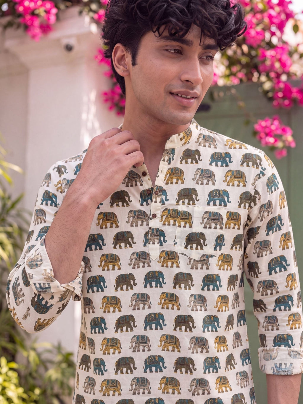 Royal Elephants – Printed Cotton Short Kurta - Jaipuri Crown