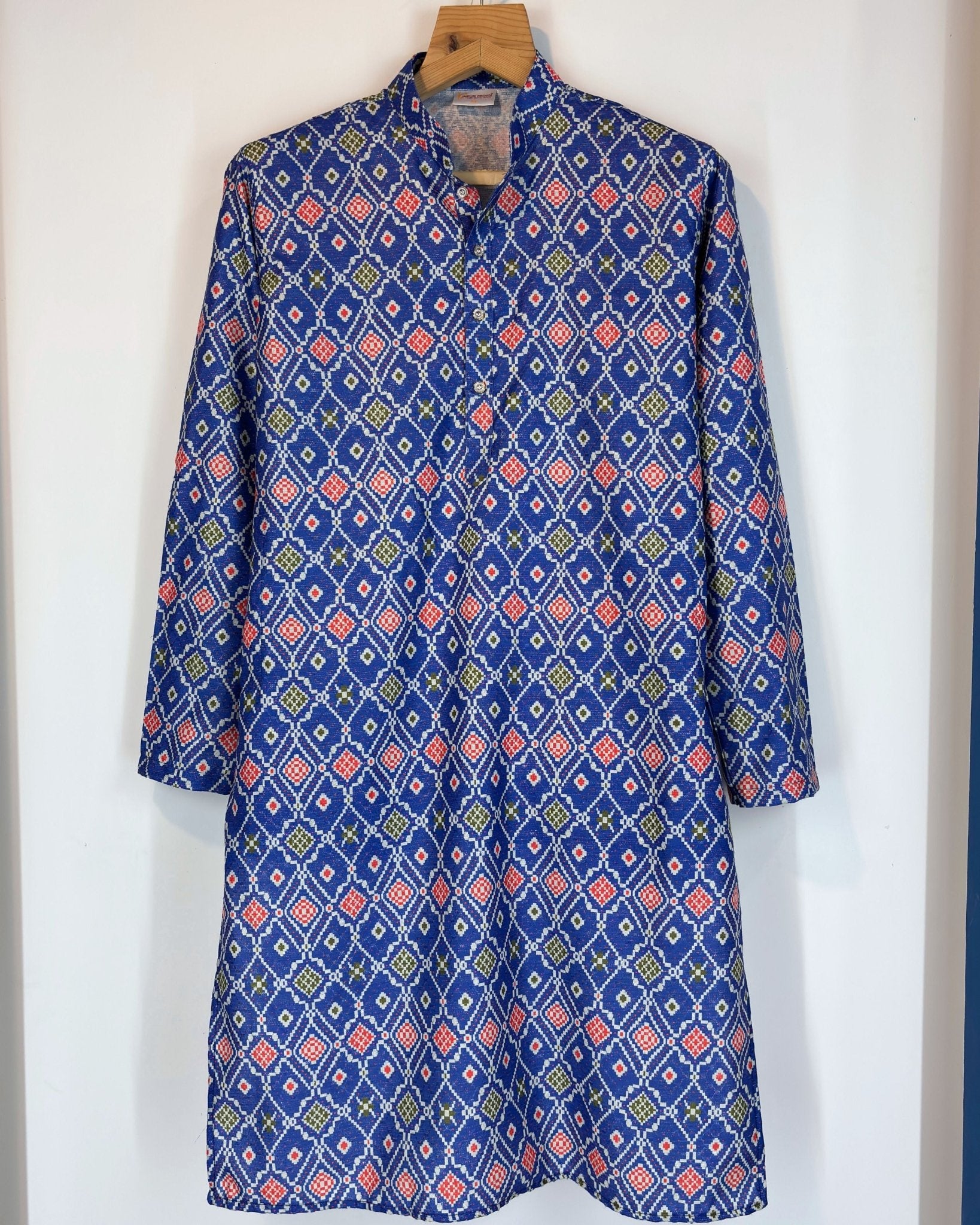 Royal Ikat – Blue Heritage Printed Long Kurta with Zari Work - Jaipuri Crown