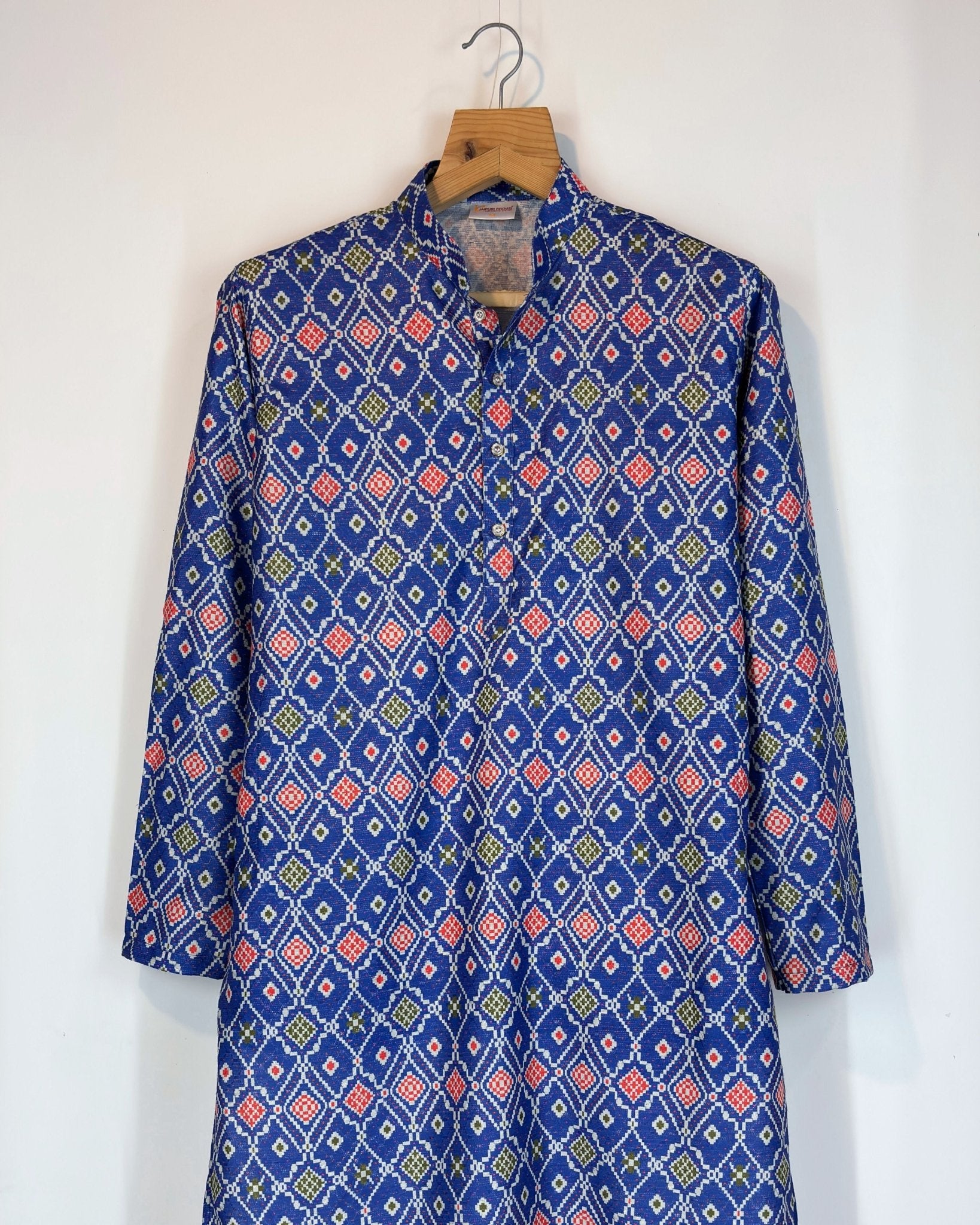 Royal Ikat – Blue Heritage Printed Long Kurta with Zari Work - Jaipuri Crown