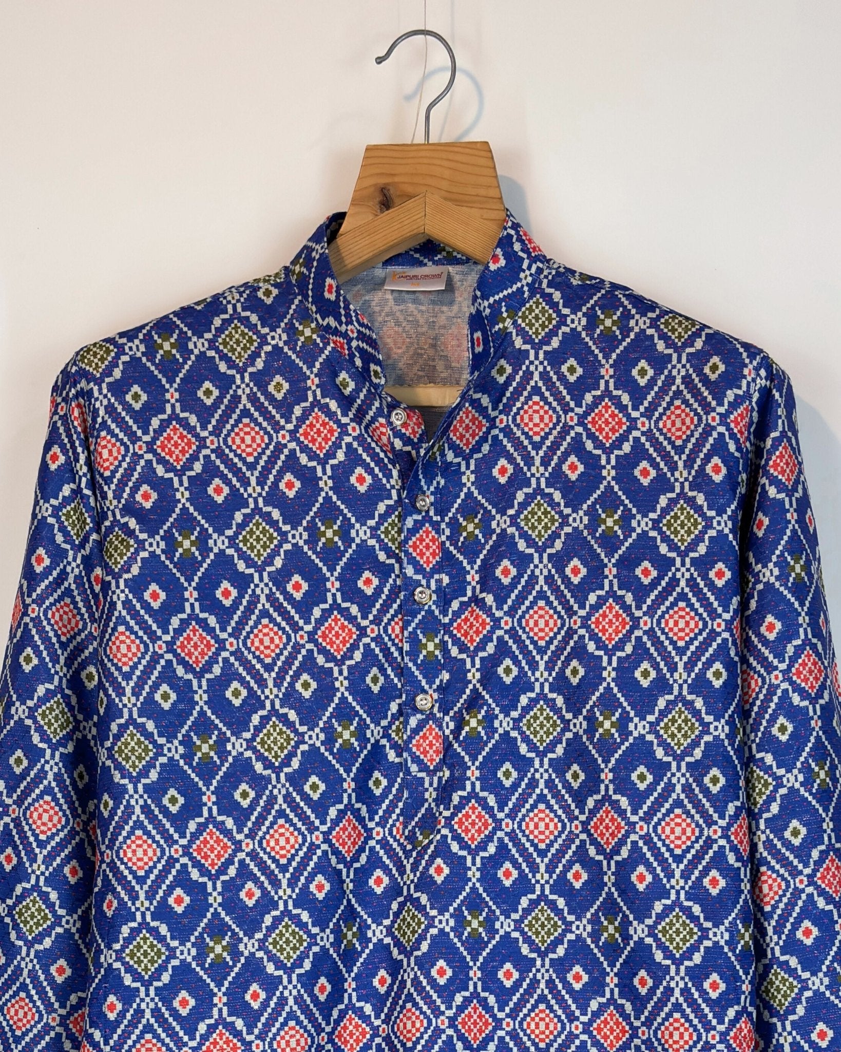 Royal Ikat – Blue Heritage Printed Long Kurta with Zari Work - Jaipuri Crown