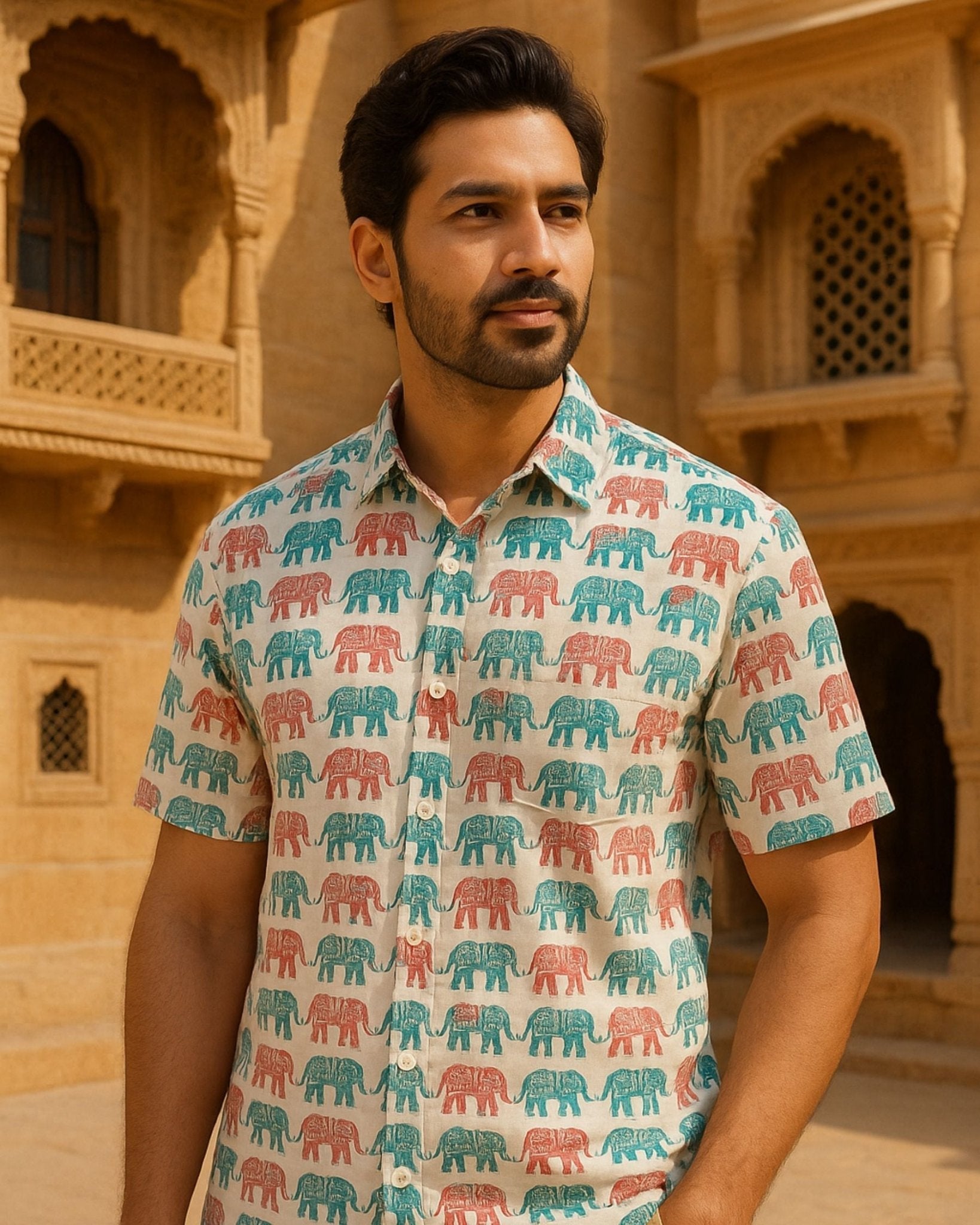 Royal March – Half Sleeve Cotton Shirt - Jaipuri Crown