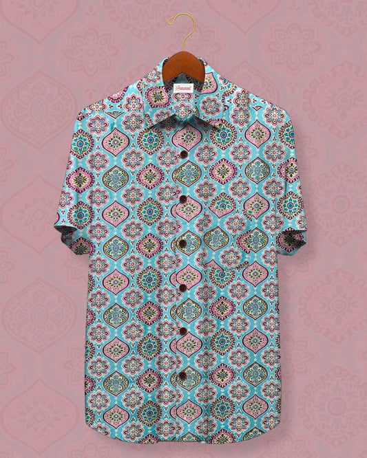 Royal Mosaic – Half Sleeve Cotton Shirt - Jaipuri Crown