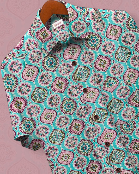 Royal Mosaic – Half Sleeve Cotton Shirt - Jaipuri Crown