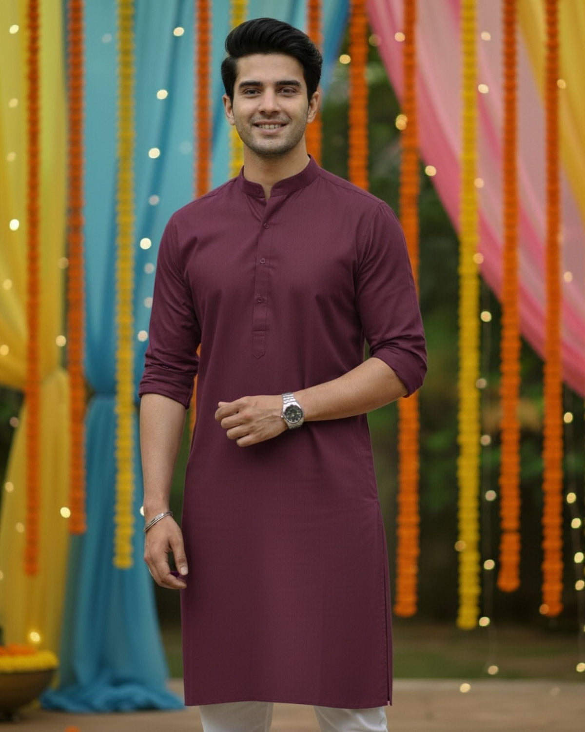 Royal Plum – Solid Full Sleeve Kurta for Festive Wear - Jaipuri Crown