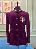 Royal Plum Velvet Zardosi Jodhpuri Bandhgala - Jaipuri Crown