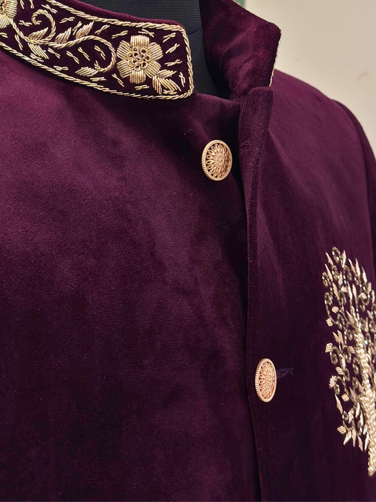 Royal Plum Velvet Zardosi Jodhpuri Bandhgala - Jaipuri Crown