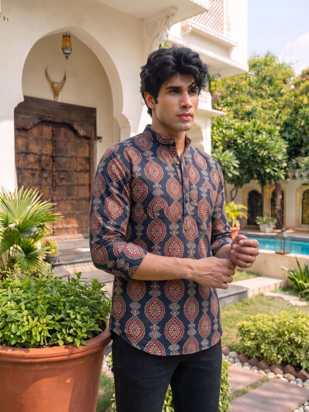 Royal Vintage – Printed Cotton Short Kurta - Jaipuri Crown