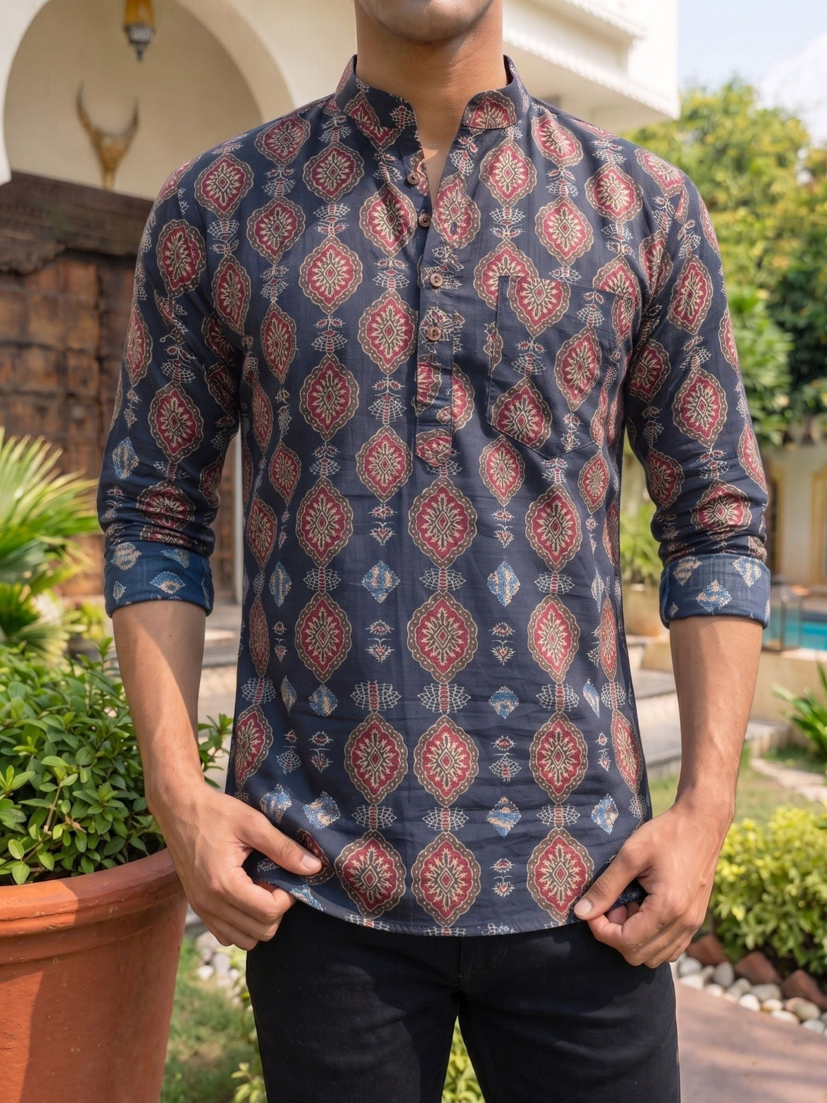 Royal Vintage – Printed Cotton Short Kurta - Jaipuri Crown