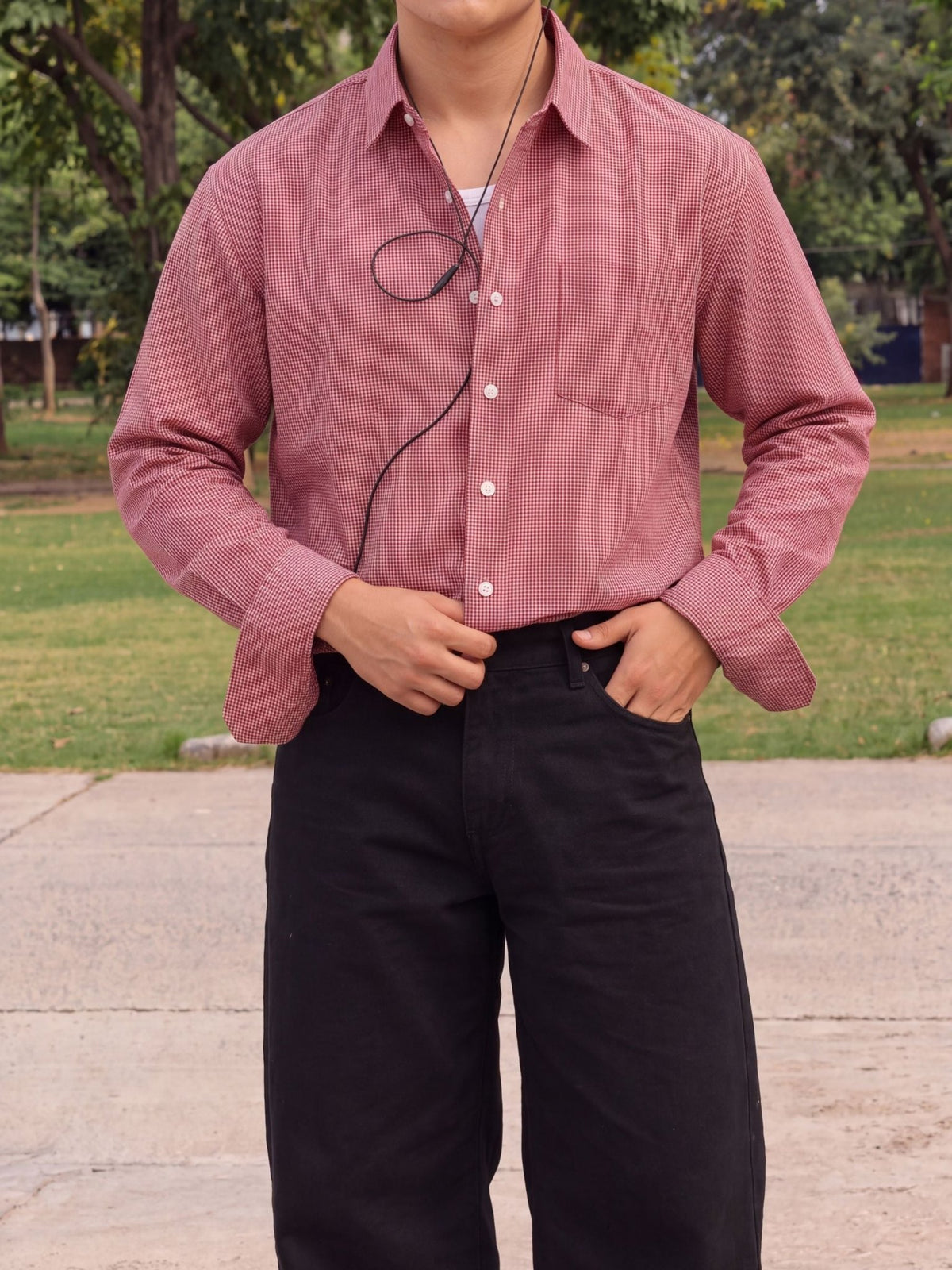 Ruby Red Check Crop Shirt - Jaipuri Crown