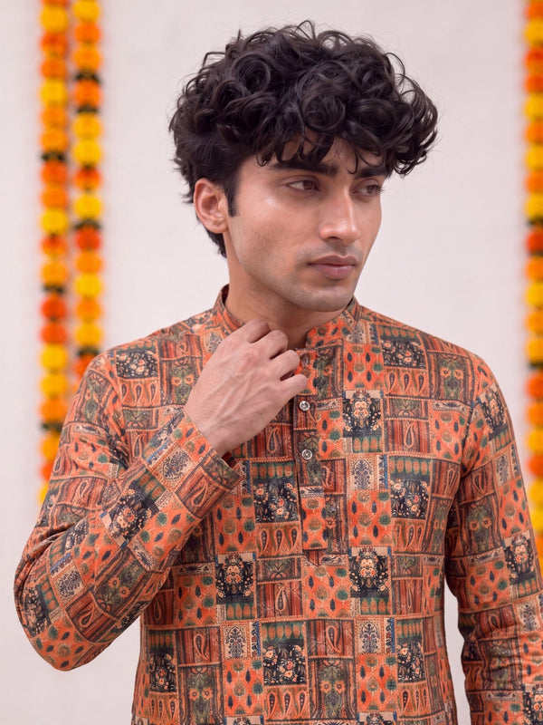 Rust Floral Jaal – Printed Long Kurta - Jaipuri Crown