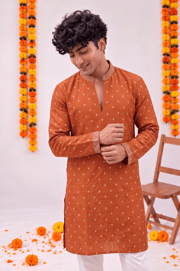 Rust Floral Jaal – Zari Work Designer Long Kurta - Jaipuri Crown