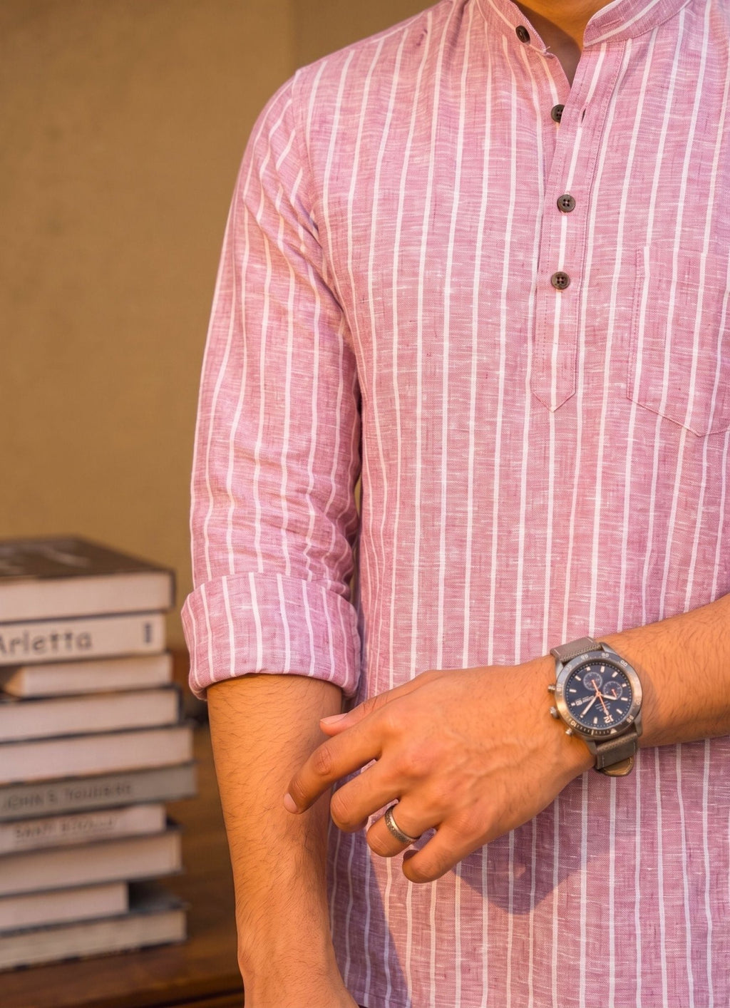 Rustic Charm – Linen Striped Short Kurta - Jaipuri Crown