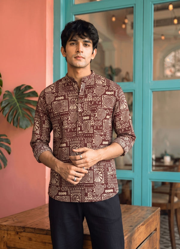 Rustic Harmony – Printed Cotton Short Kurta - Jaipuri Crown