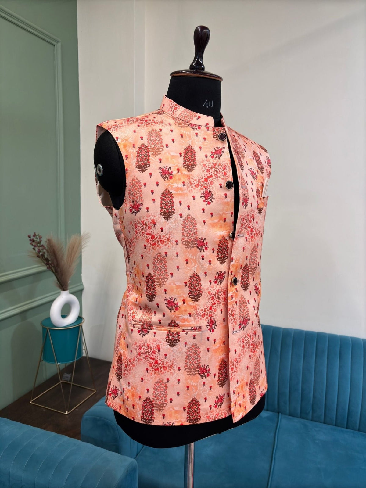 Saffron Silk Modi Jacket - Jaipuri Crown