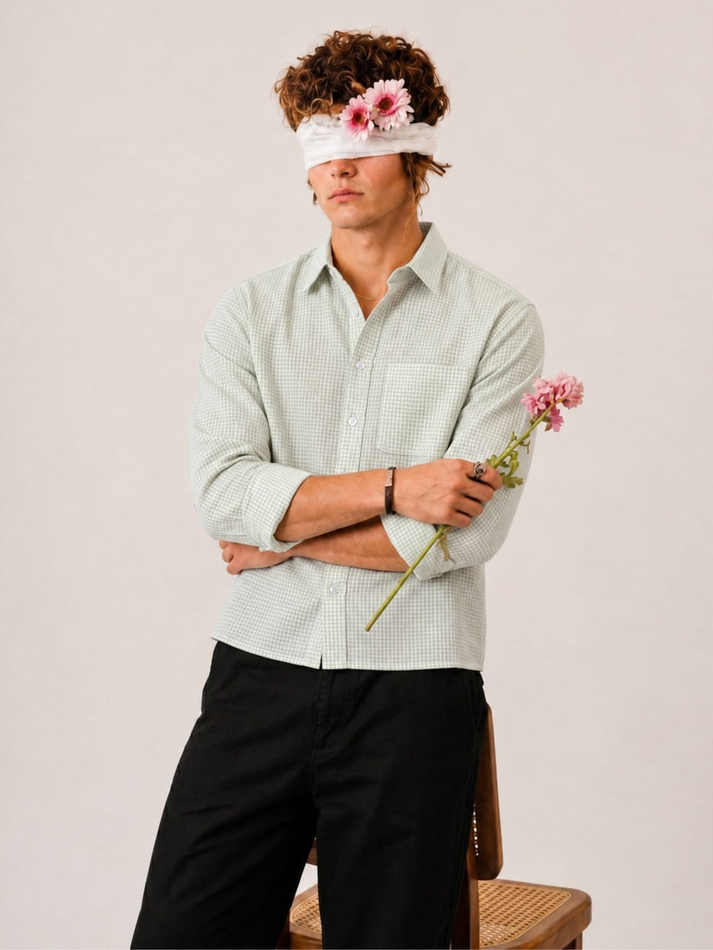 Sage Green Check Crop Shirt - Jaipuri Crown