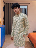 Sage Green Floral Jaal – Textured Long Kurta - Jaipuri Crown
