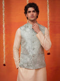 "सौम्य" (Saumya) Silver Floral Brocade Jacquard Modi Jacket - Jaipuri Crown