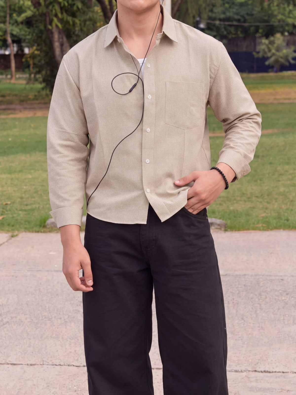 Sandstone Brown Check Crop Shirt - Jaipuri Crown