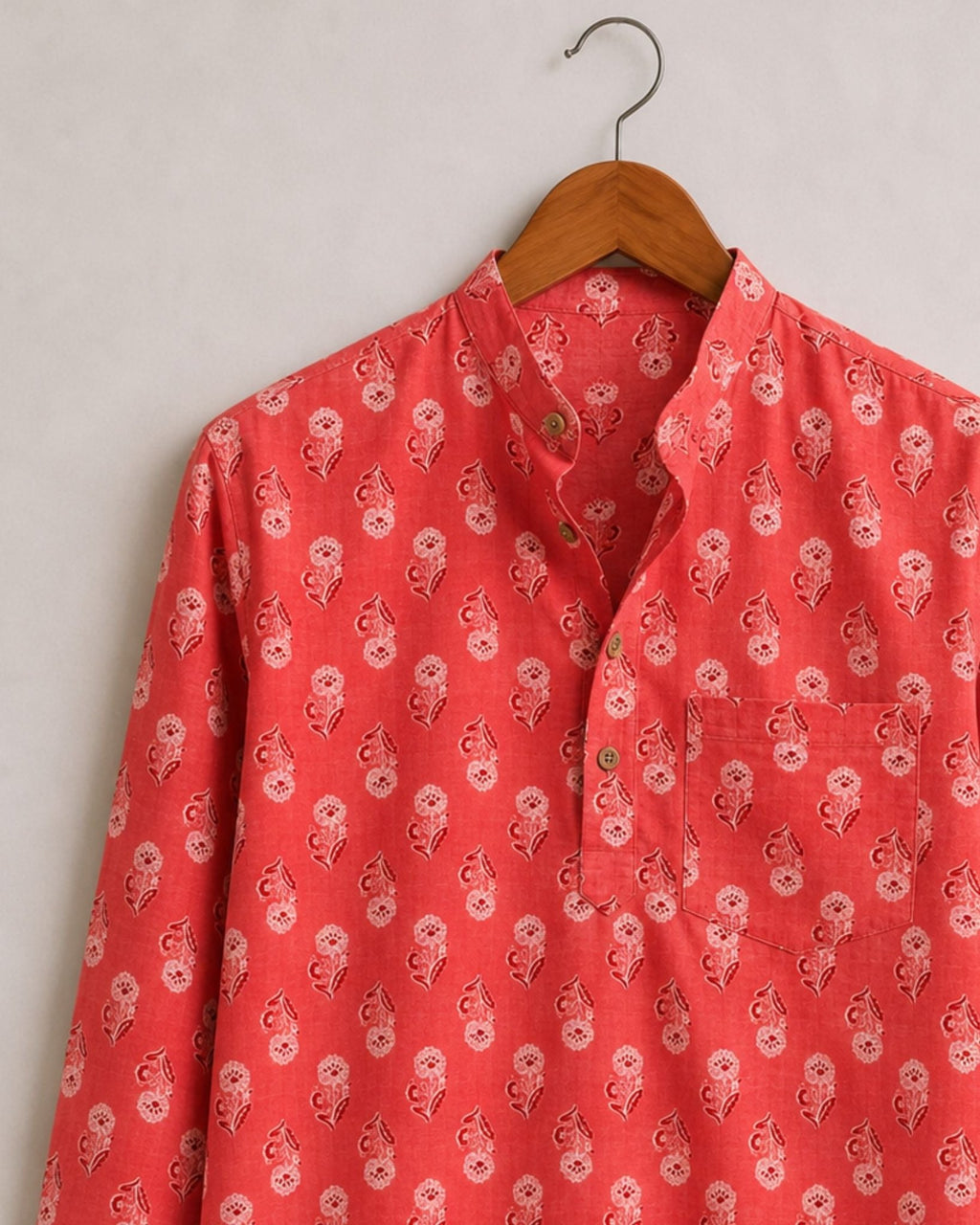 Sanganeri Blossoms – Men's Cotton Short Kurta - Jaipuri Crown