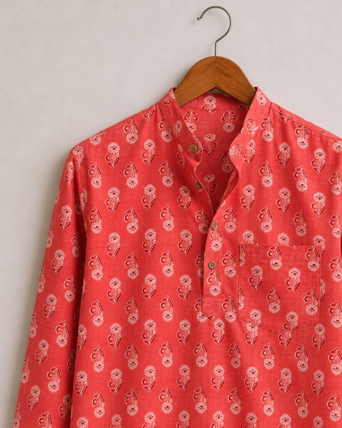 Sanganeri Blossoms – Men's Cotton Short Kurta - Jaipuri Crown